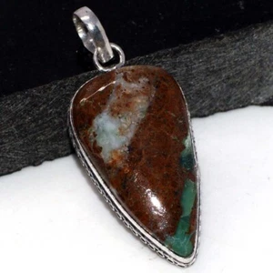 925 Silver Plated Boulder Chrysoprase Ethnic Pendant Jewelry Size 2.1" AU V657 - Imagen 1 de 3