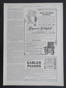 Litografía Gabler Pianos 1905 blanco y negro 9x13, Thorburn's Seeds anuncios 2 caras - Imagen 1 de 2