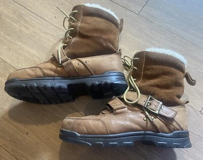 Polo Ralph Lauren Tavin Botas Shearling Meninos Tamanho 4.5 Crianças Couro Sherpa Marrom - Imagem 1 de 4