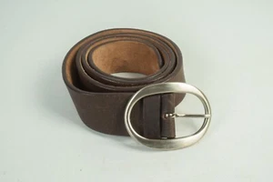 -Ermenegildo Zegna Sport Brown Genuine Leather Silver Belt - Picture 1 of 9