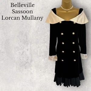 Vestido Bellville Sassoon Lorcan Mullany Mujer Vintage Negro Seda Terciopelo Reino Unido 12/14 - Imagen 1 de 5