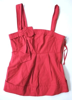 NWT $198 Marc Jacobs Red Lotus rose pink boxy cotton tank top bow Sz 6 - Image 1 of 3