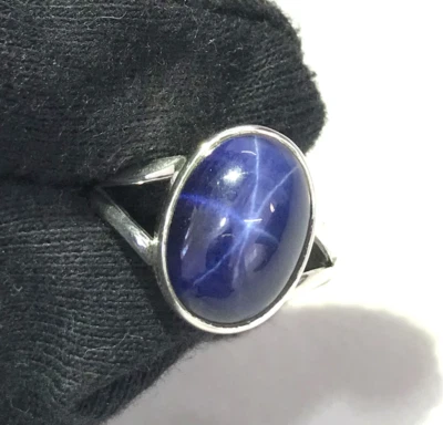 Solid 925 Silver Blue Star Sapphire Ring Handmade Sapphire Women's Jewelry Gift - Image 1 of 4