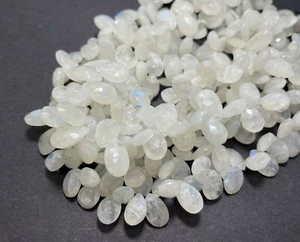 AAA Natural Rainbow Moonstone Faceted Teardrop Flat Gemstone Beads PGS01 - Picture 1 of 3