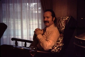 Vintage 35MM Slide Mustache Man sitting in chair 70's - Imagen 1 de 2