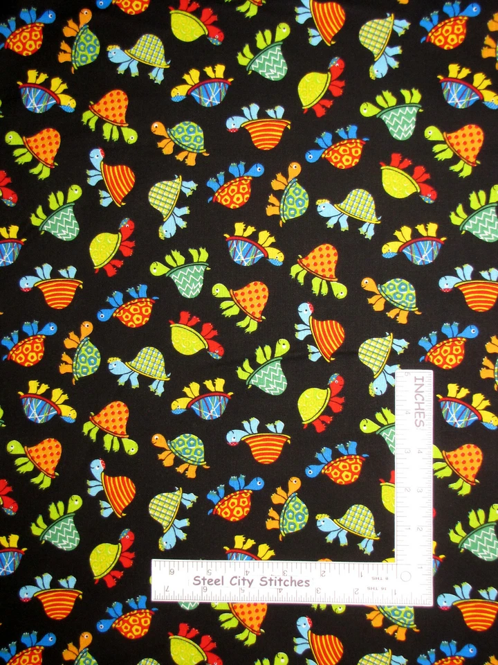 Tortugas Slow Poke Multicolor Lanzamiento Animal Negro Tela de Algodón Santee por Yarda Foto 1 de 1