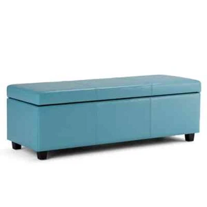 Avalon 48 in. Wide Contemporary Rectangle Storage Ottoman Bench in Soft Blue Veg - Picture 1 of 6