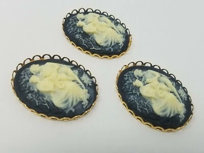 3 piezas 40 mm De Colección Negro Victoriano Pareja Artesanal Joyería Camafeos Filigrana Dorada Conjunto Foto 1 de 4
