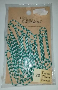 Paper Clips Large.Life's Little Occasions Clips. Green & White Striped. Coated. - Picture 1 of 2