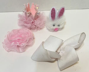 Youth Girls Hair Bows Clips Pink White Crown Flower Bunny Bow Lot of 4 - Picture 1 of 6