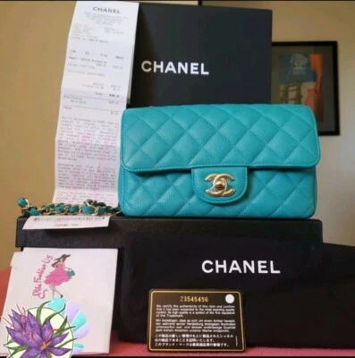 Chanel Classic mini Rectangular  turquoise blue Caviar Gold Hw Bag  - Image 1 of 4