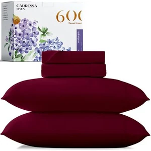 Carressa Linen 100% Egyptian Cotton Sheets - 600 Thread Count 3 PC Twin Size ... - Picture 1 of 9