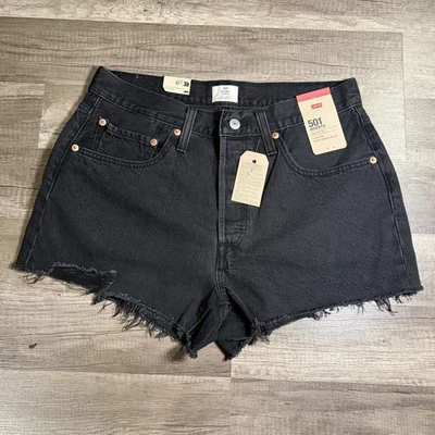 Levi's 501 Women High-Rise Distressed Jean Denim Shorts Size 30 Black - Image 1 of 3