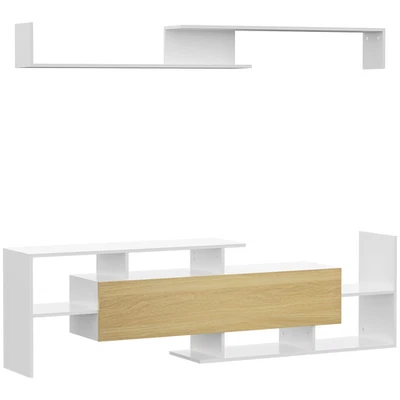TV Cabinet With Wall Shelf 65 Inch TV Compatible White Natural - Image 1 of 4