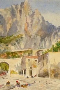 Washing at the Pont Saint-Louis, Menton, Cote d'Azur, France –c.1880 watercolour - Picture 1 of 3