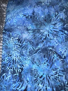 Blue Batik Fabric in a Floral Star Burst Design 2 Yards 3” Long - Picture 1 of 5