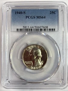 1940-S Washington Silver Quarter MS64 PCGS - Picture 1 of 4