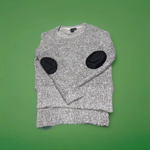 Quinn Anthropologie M Gray High Low Knit Sweater W/ Black Elbow Patches Women's - Picture 1 of 22