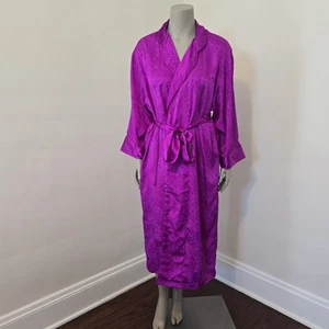 Victoria's Secret Vintage Gold Label langer Satin Morgenmantel mit Gürtel Jacquard Fushcia M/L - Bild 1 von 12