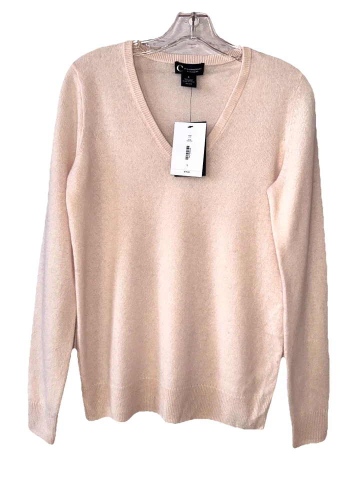 Suéter BLOOMINGDALES NUEVO CON ETIQUETAS $178 Talla S 100% Cachemira 2 Capas Cuello en V Rosa Pétalo H72 Foto 1 de 4