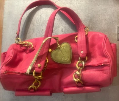 Vintage Juicy Couture Barrel Bag Purse Hot Pink Leather  Logo Y2k Barbie - Image 1 of 4