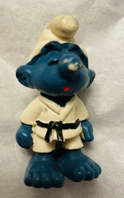 Smurfs Judo Smurf Karate Black Belt Vintage Toy Figure PVC Figurine 80s HK - Image 1 of 4