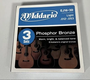 Cuerdas para guitarra acústica D'Addario EJ16-3D fósforo bronce luz 3 juegos EJ16 - Imagen 1 de 1