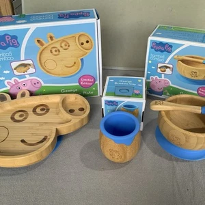 Peppa Pig Range….george Bamboo Suction Plate, Suction Bowl With Spoon And Cup - Picture 1 of 4