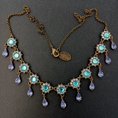 Collar Michal Negrin Iridiscente Azul Lavanda Cristales Floral Araña Regalo Foto 1 de 4