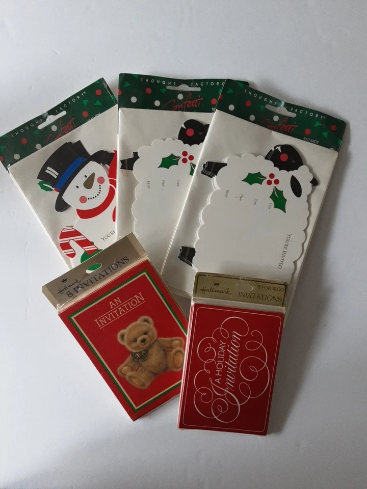 NOS Vintage Hallmark Set of 8 Teddy Bear Party Invitations Note Cards