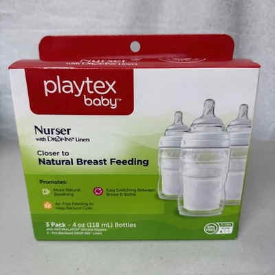 Playtex Nurser Bottles With Drop-Ins Liners Slow Flow Silicone Nipples US6 - Image 1 of 4