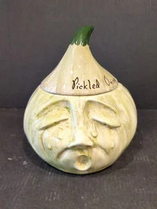 VINTAGE TONI RAYMOND CRYING PICKLED ONION GREEN GLAZED JAR - Picture 1 of 5