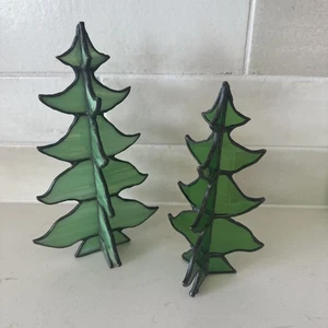 Vintage Stained Glass Village Cottage Standing Trees - Picture 1 of 11