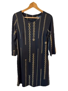 Tommy Hilfiger Black Chain Stretch Jersey Shift Dress, 3/4 sleeve size 8 Career - Picture 1 of 8