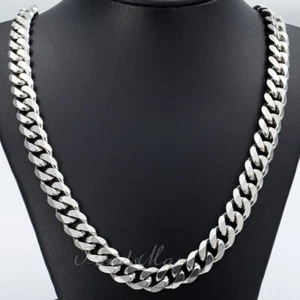 11mm Boys Mens Chain Silver Stainless Steel Curb Cuban Link Necklace 26''(HEAVY) - Picture 1 of 4
