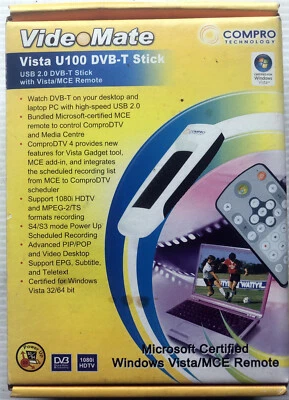2008 VideoMate Vista U100 DVB-T USB Stick w/ Vista/MCE Remote - AS NEW IN BOX - Image 1 of 4