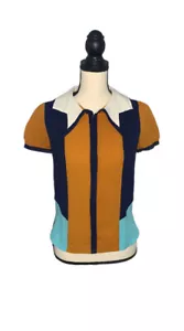 Vero Moda Classics Color Block Short Sleeve Button Down Collar Top Sz Small - Picture 1 of 10