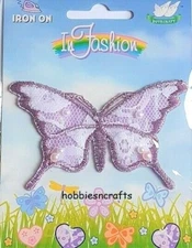 PURPLE BUTTERFLY Embroidered Iron On Beaded Applique Motif Patch