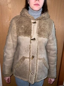 "Abrigo The Sheepskin Factory botón frontal bolsillos con capucha longitud 24 1/2"" pecho 38""" - Imagen 1 de 24