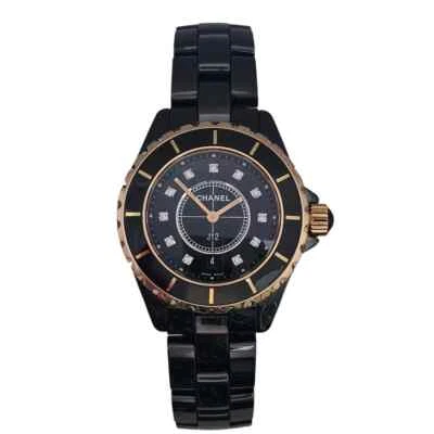 Chanel J12 18ct Gold 33mm Diamond Dial Ceramic Black Quartz Full Set - Image 1 of 4