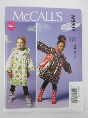 Child 2-5 Unlined Rain Coat w Hood or Collar Pattern McCalls M6692 New w56 - Image 1 of 2