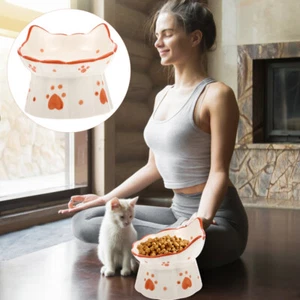 Prevent Overturning Food Bowl Kitten Cat Water Dish High Elevated - Picture 1 of 12