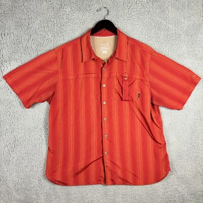 Merrell Vented Shirt Mens XXL Fishing Red Orange Stripe Button Up Outdoor Hiking - Image 1 of 4