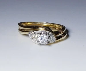 Antique 14K Yellow Gold Diamond Engagement & Wedding Ring Set Size 5.5 - Picture 1 of 12