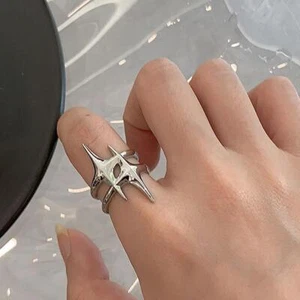 Anillo abierto estrella plata irregular vintage para mujer hombre punk gótico color astilla - Imagen 1 de 24