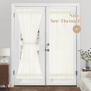 Non-See-Through French Door Curtains Set of 2 54"W x 72"L (Pack of 2) Ivory - Picture 1 of 12