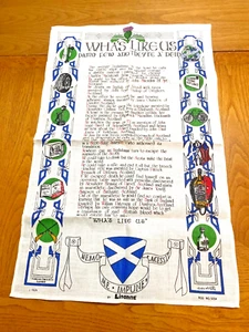 Vintage Scottish Linanne Linen Tea Towel Scotland Heritage Pride Scientist Blue - Picture 1 of 14