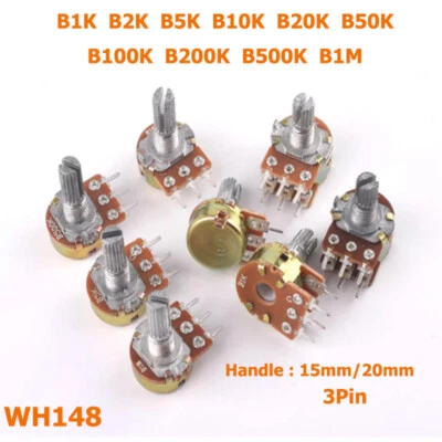 WH148 Variable Resistor Single Potentiometer Pot Lin Linear 3Pin B1K B2K ~ B1MΩ - Image 1 of 4