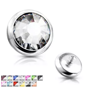 Surgical Steel Flat Gem Dermal Anchor Head Tops Bezel Set Disc Surface Piercing - Picture 1 of 15