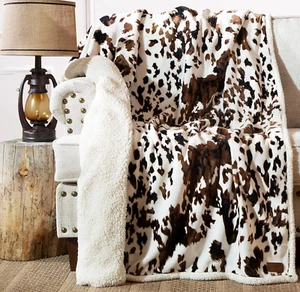 Ultra Soft Tri-Color Cowhide Sherpa Fleece Throw Blanket 54" x 68" - Picture 1 of 8